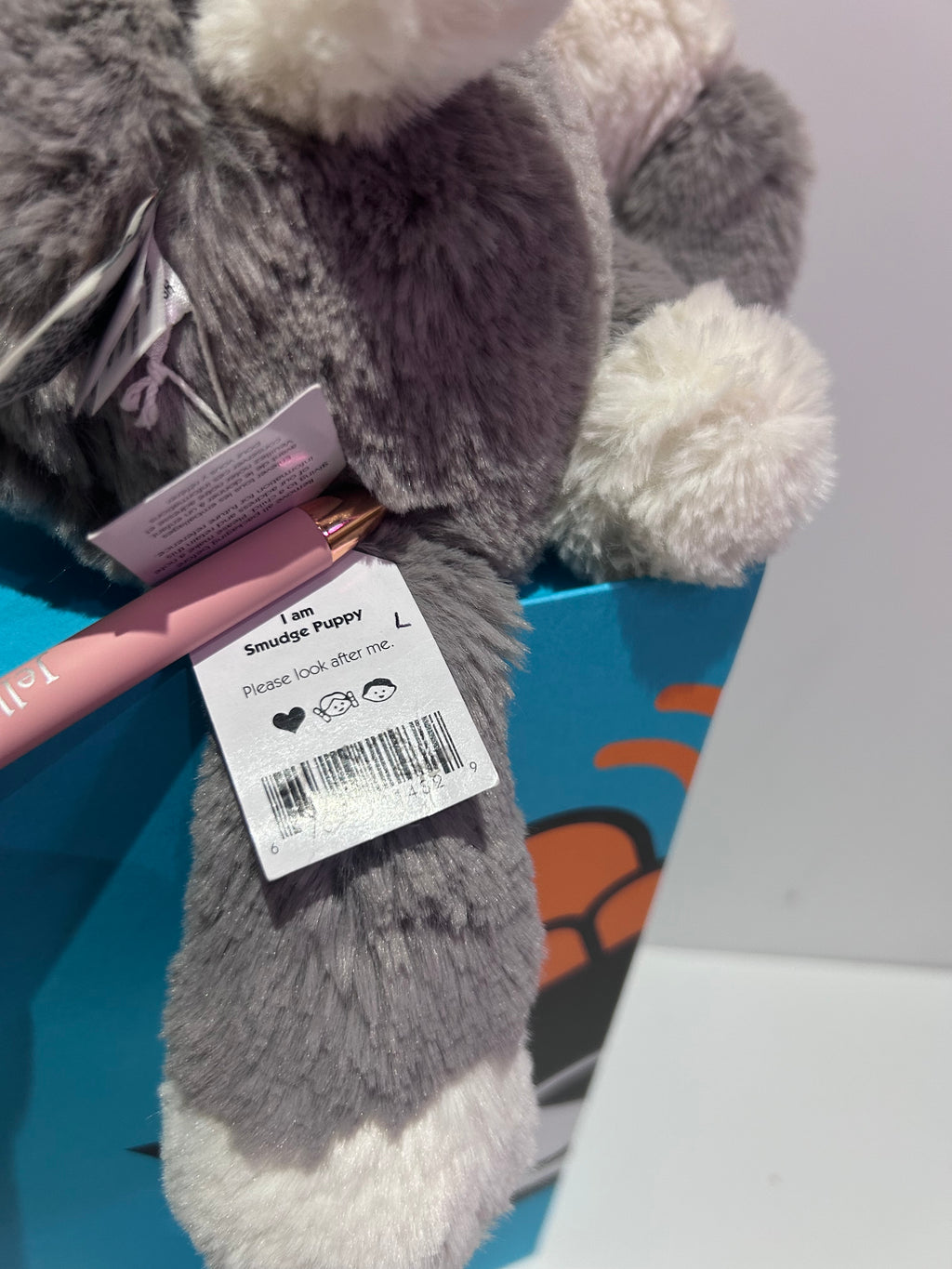 Jellycat Smudge Puppy - Writing on tag