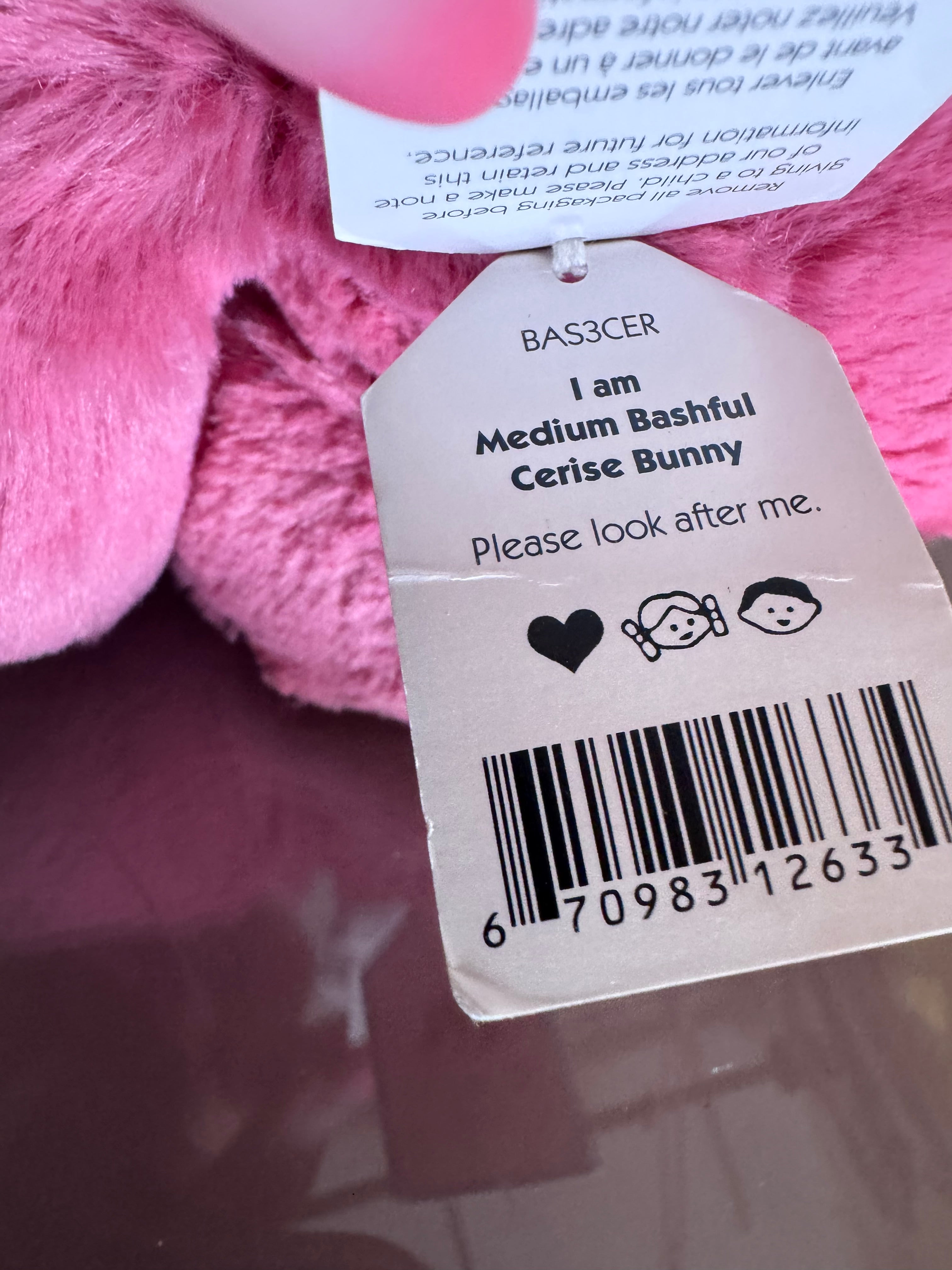 Jellycat Medium Cerise Bunny/ Tagged