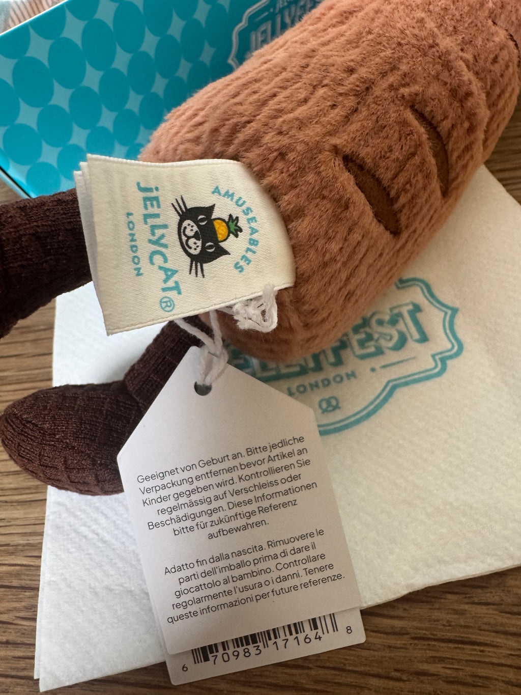 Jellycat Amuseables Wilhelm Von Bratwurst + Pin + Sticker | Jellyfest Berlin Exclusive