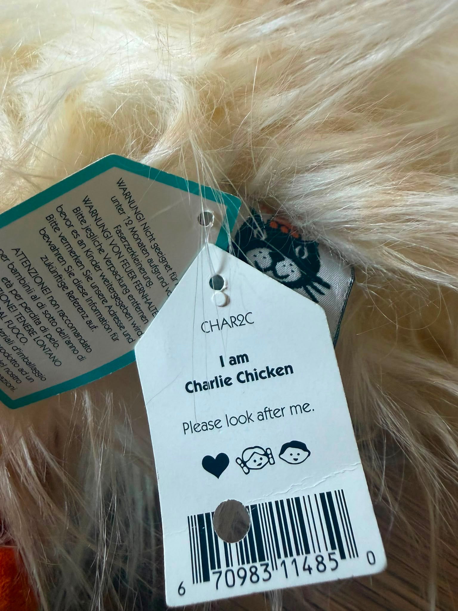 Jellycat Charlie Chicken - Hole in tag