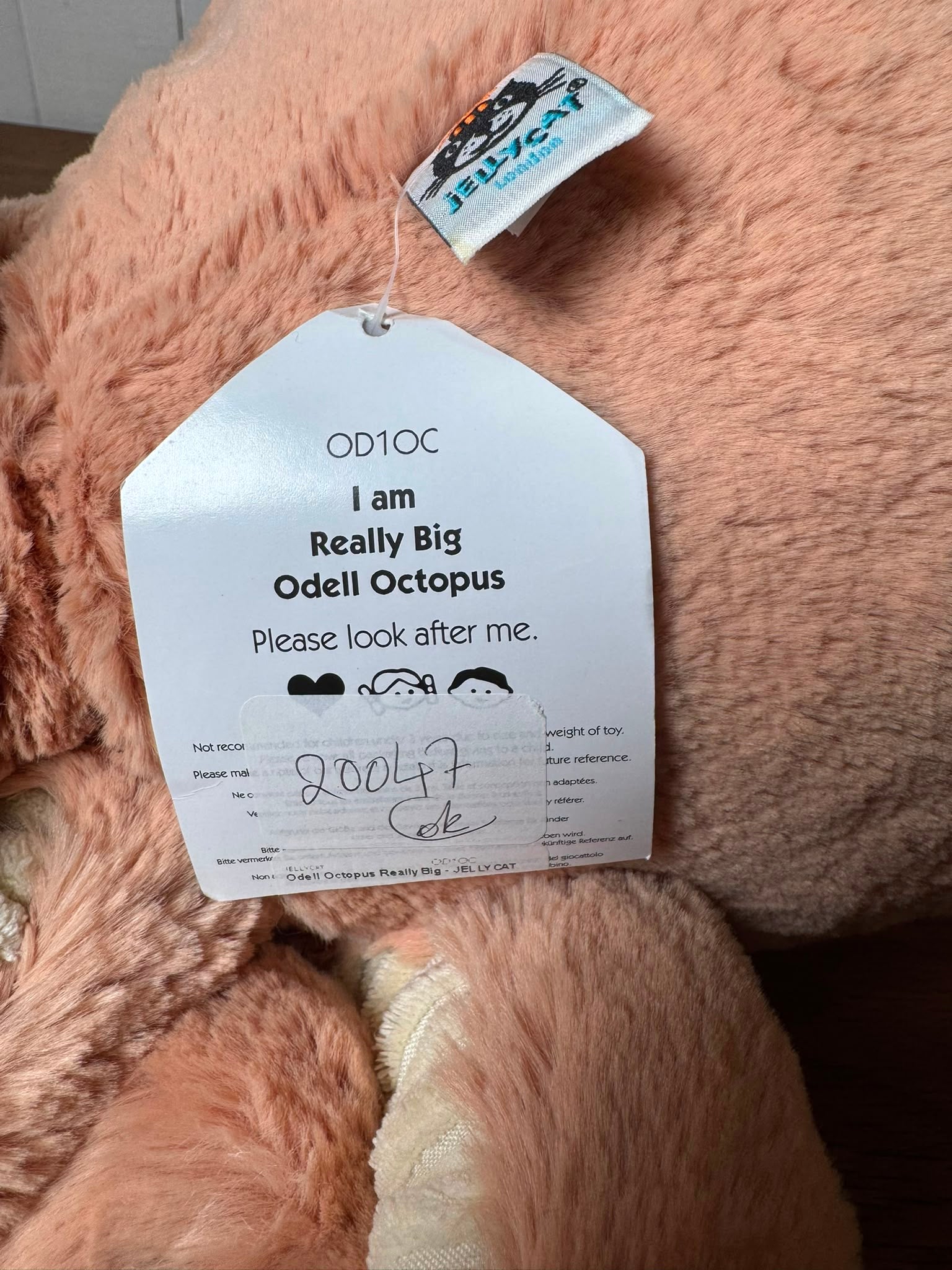 Jellycat Really Big Odell Octopus - Big Tags - Cut Paper Tag