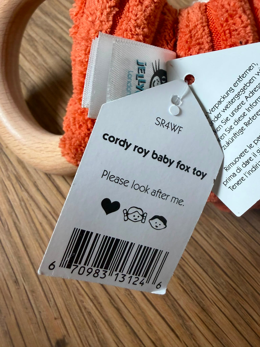 Jellycat Cordy Roy Baby Fox Wooden Ring Toy