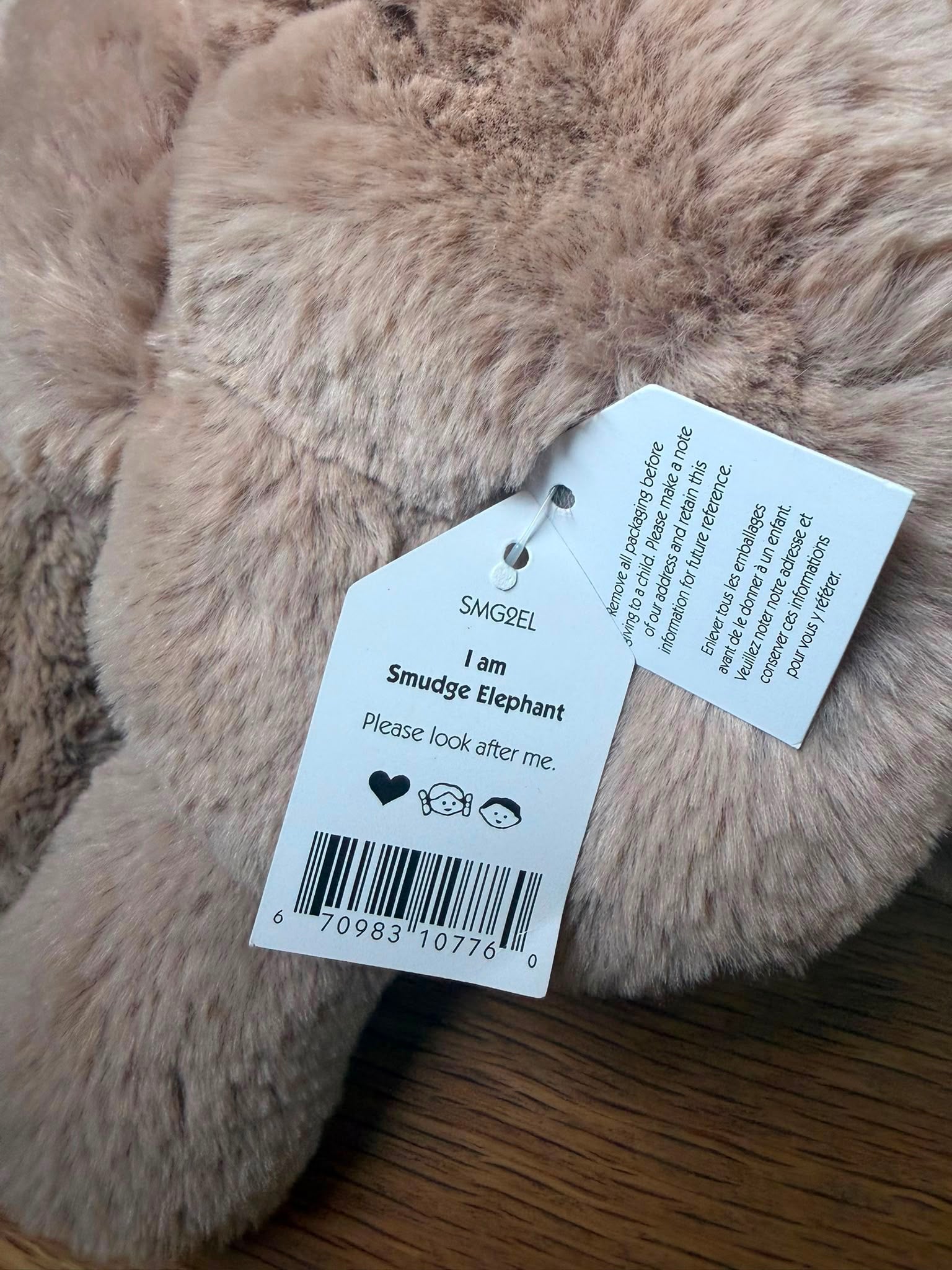 Jellycat Smudge Elephant - Ear Tag
