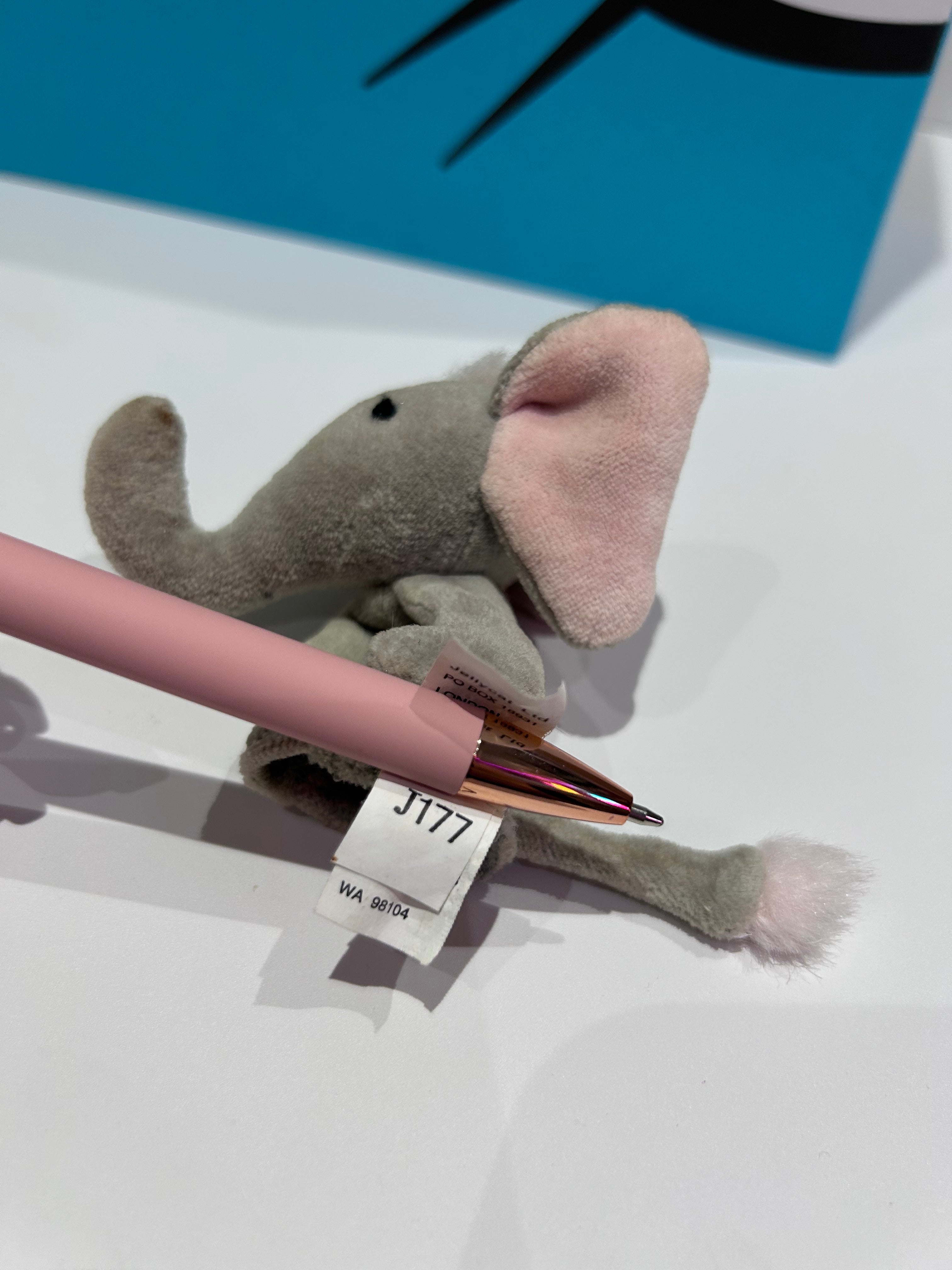Jellycat Finger Puppet Elephant ~ 2 (sun damaged)
