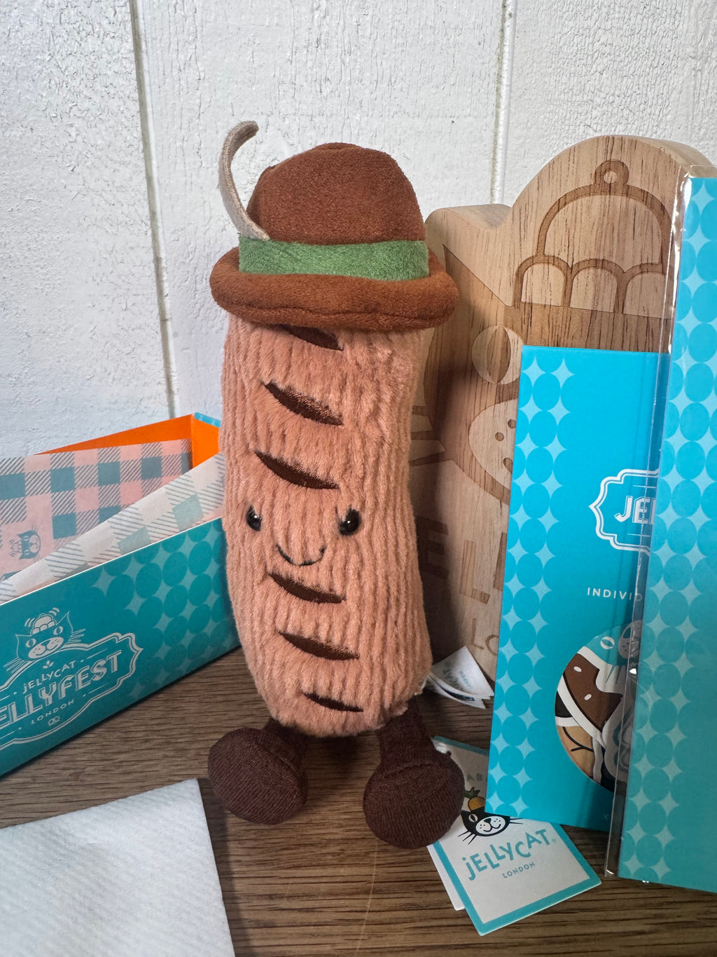 Jellycat Amuseables Wilhelm Von Bratwurst + Pin + Sticker | Jellyfest Berlin Exclusive