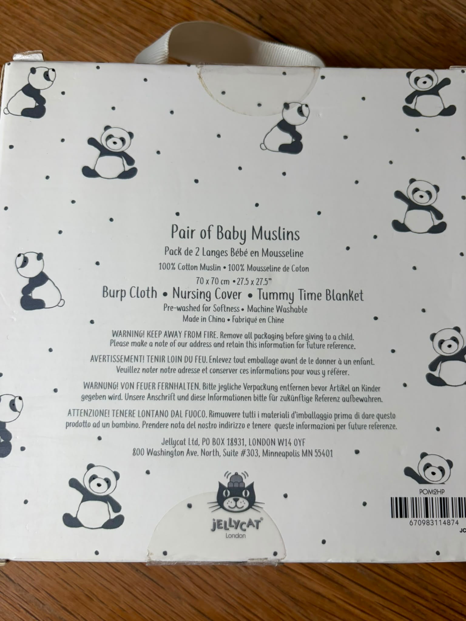 Jellycat Harry Panda Pair of Baby Muslins