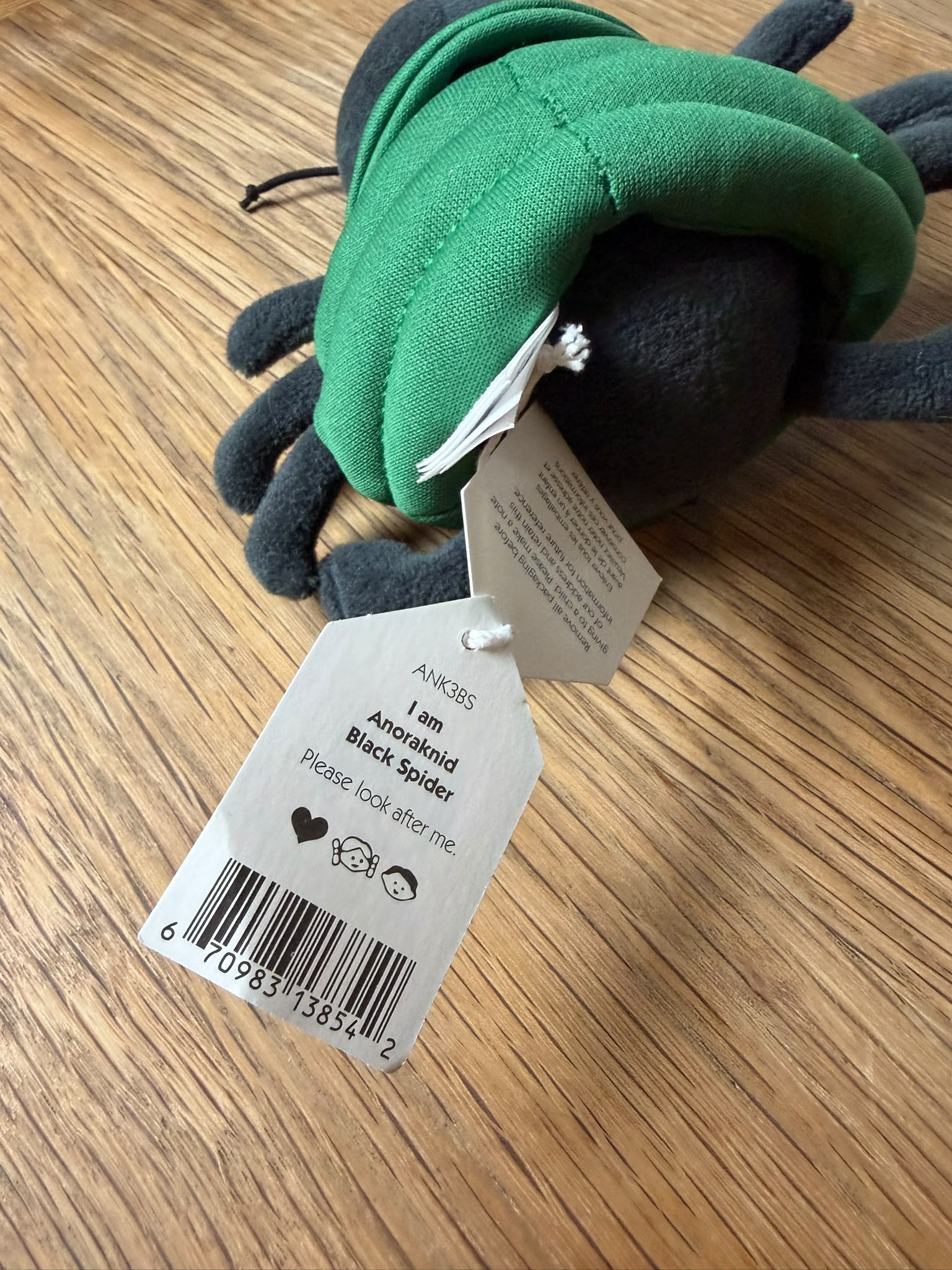 Jellycat Anoraknid Black Spider