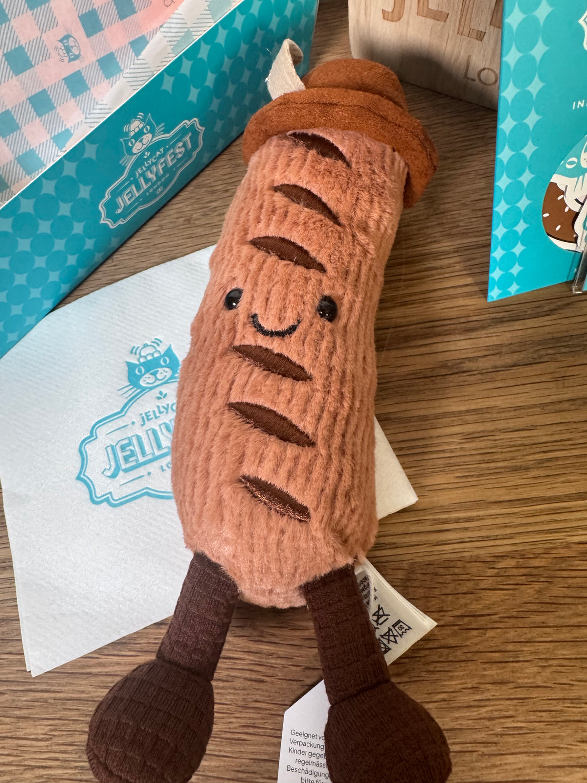 Jellycat Amuseables Wilhelm Von Bratwurst + Pin + Sticker | Jellyfest Berlin Exclusive
