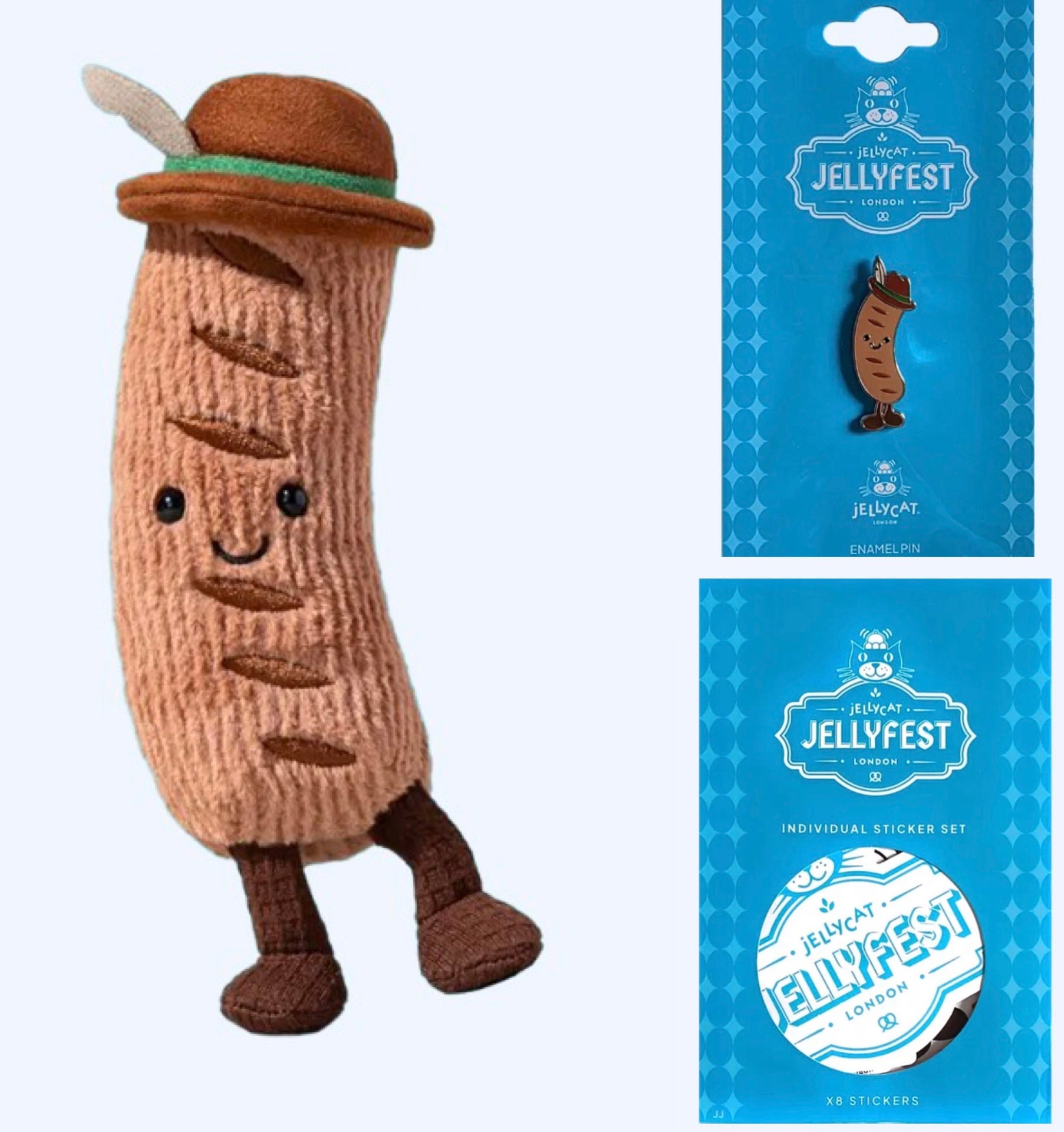 Jellycat Amuseables Wilhelm Von Bratwurst + Pin + Sticker | Jellyfest Berlin Exclusive
