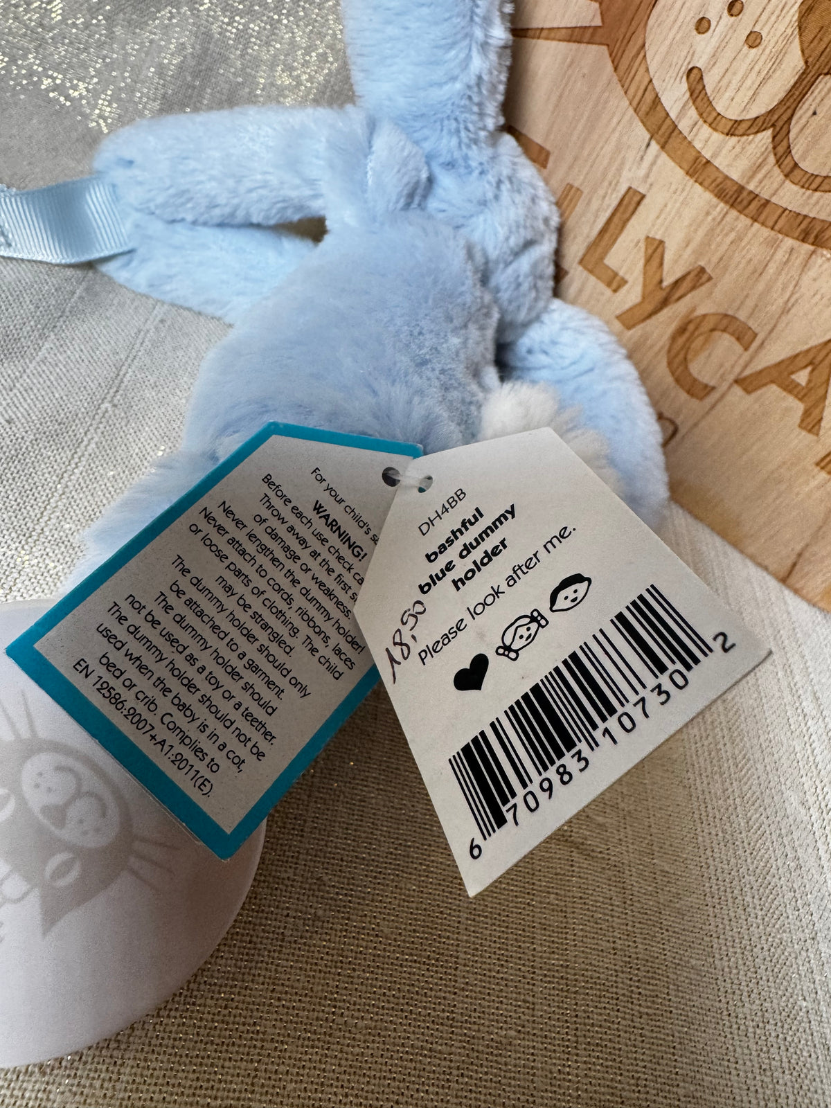 Jellycat Bashful Blue Bunny Dummy Clip